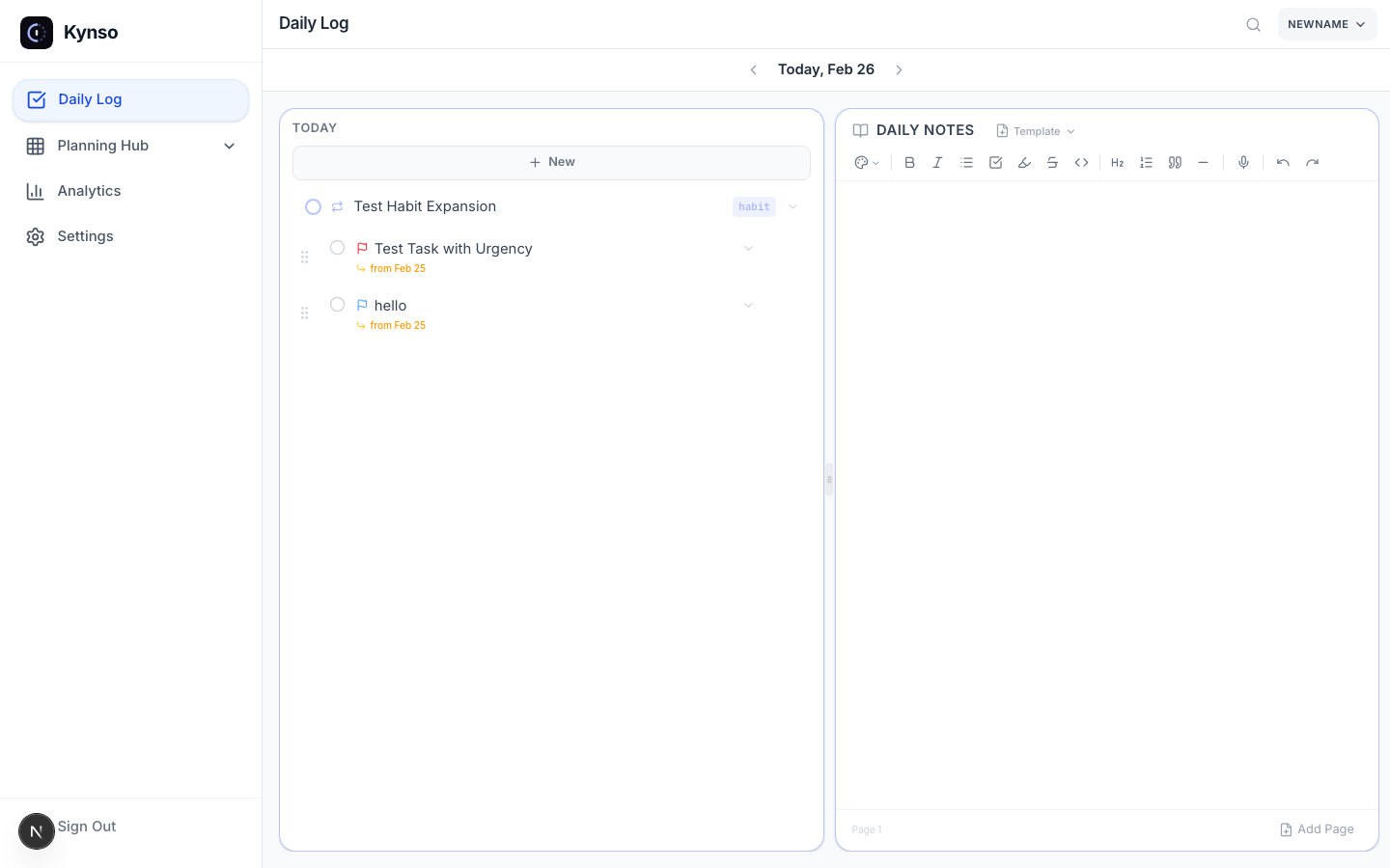 Kynso Desktop — Tasks and Notes side by side